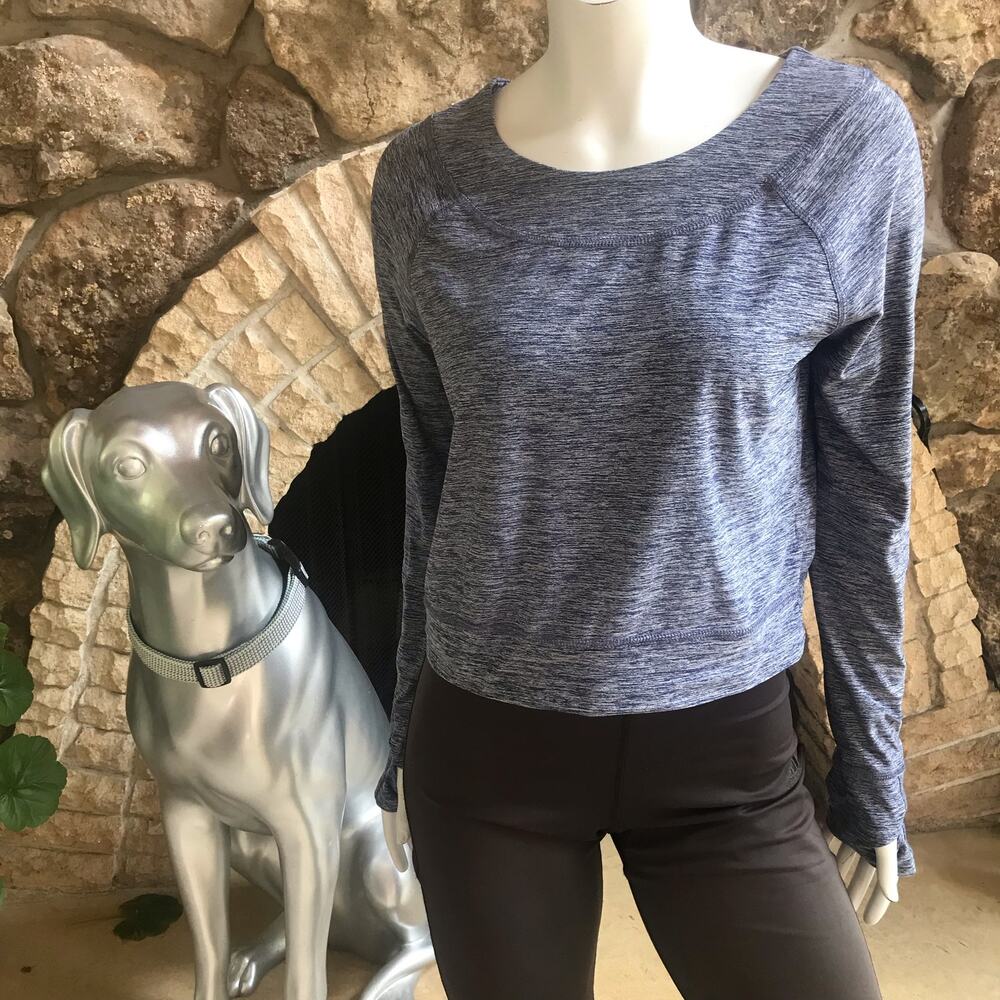 Layer 8 Cropped Long Sleeve Blue Gray Space Dye Top Women's Size Medium